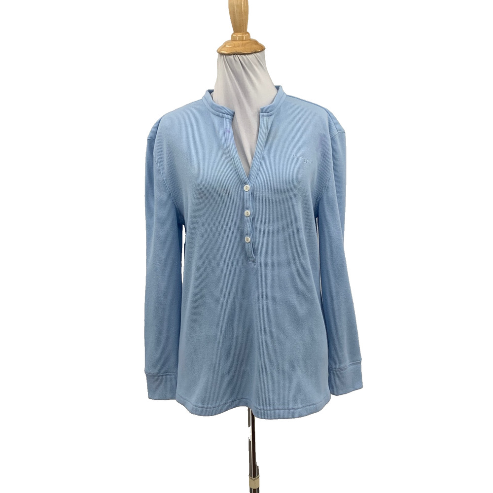 Kimes Ranch Top Womens Small Blueberry Wilma Waffle Knit Split Neck Long Sleeve